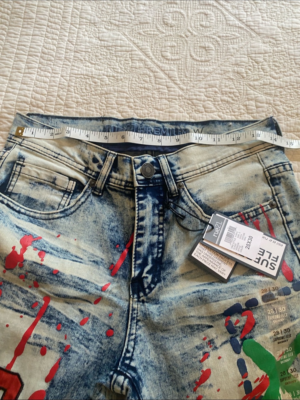 Rue21 Paint-Splatter COOL GRAFFITI Graphic Acid Wash SKINNY Jeans NWT Size 28x30 - Picture 2 of 13